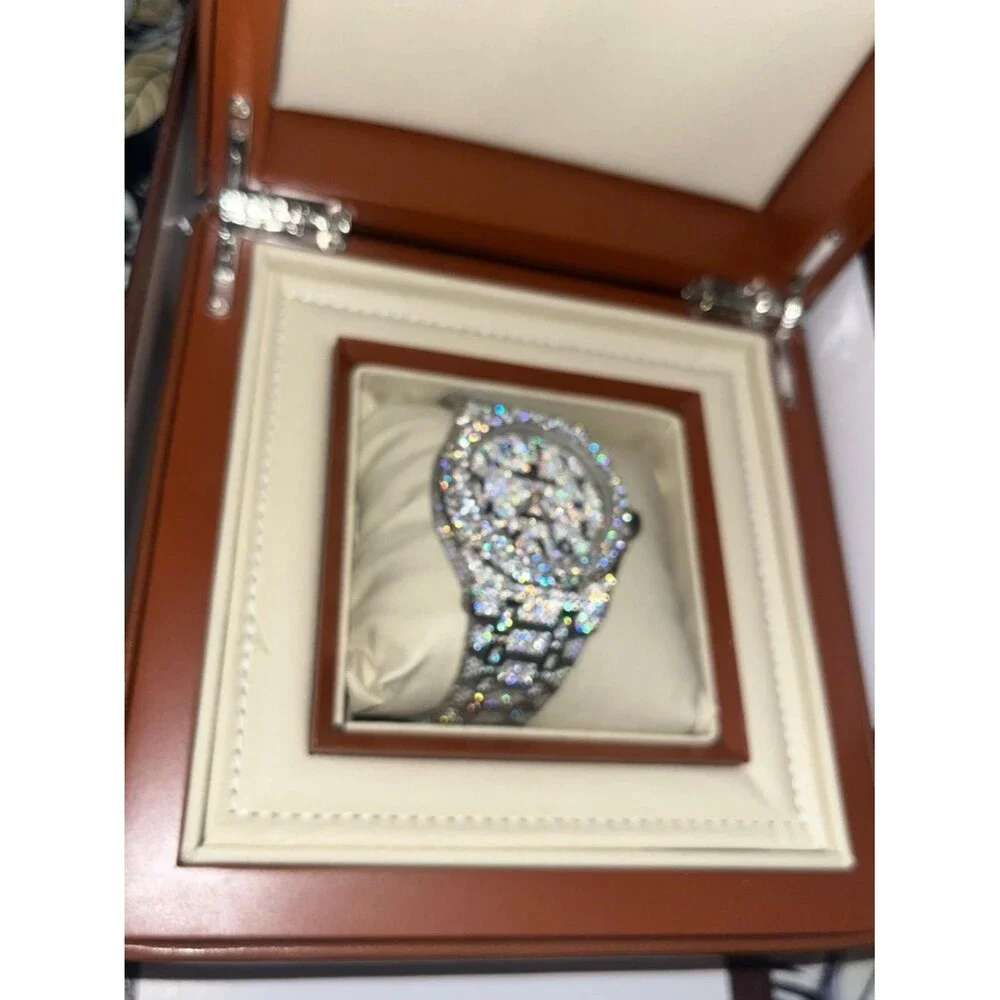 Bust Down Moissanite Watch Iced Out Swiss Auto Movement 41mm with Box + Papers